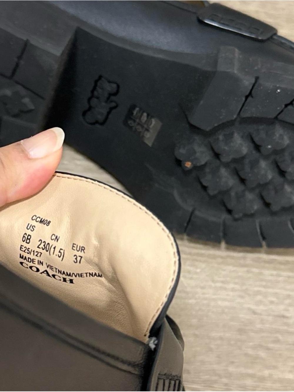 Coach Black Leather Lug-Sole Loafers with Signature Hardware - Picture 4 of 7